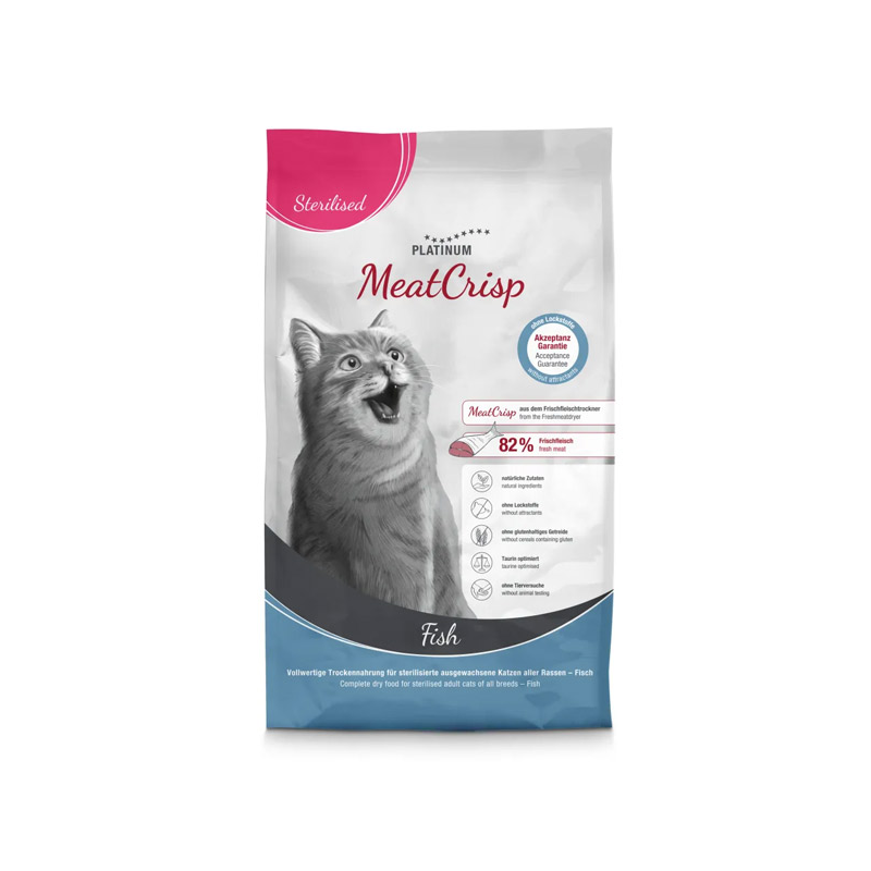 Platinum MeatCrisp sausas maistas sterilizuotoms katėms su žuvimi, 3 kg