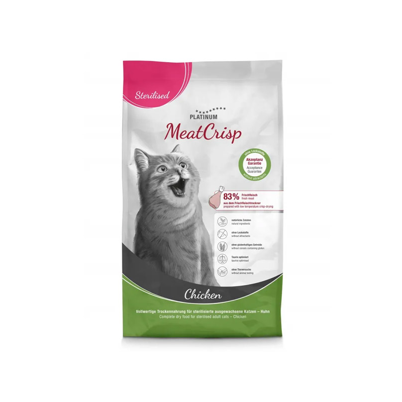 Platinum MeatCrisp sausas maistas sterilizuotoms katėms su vištiena, 3 kg