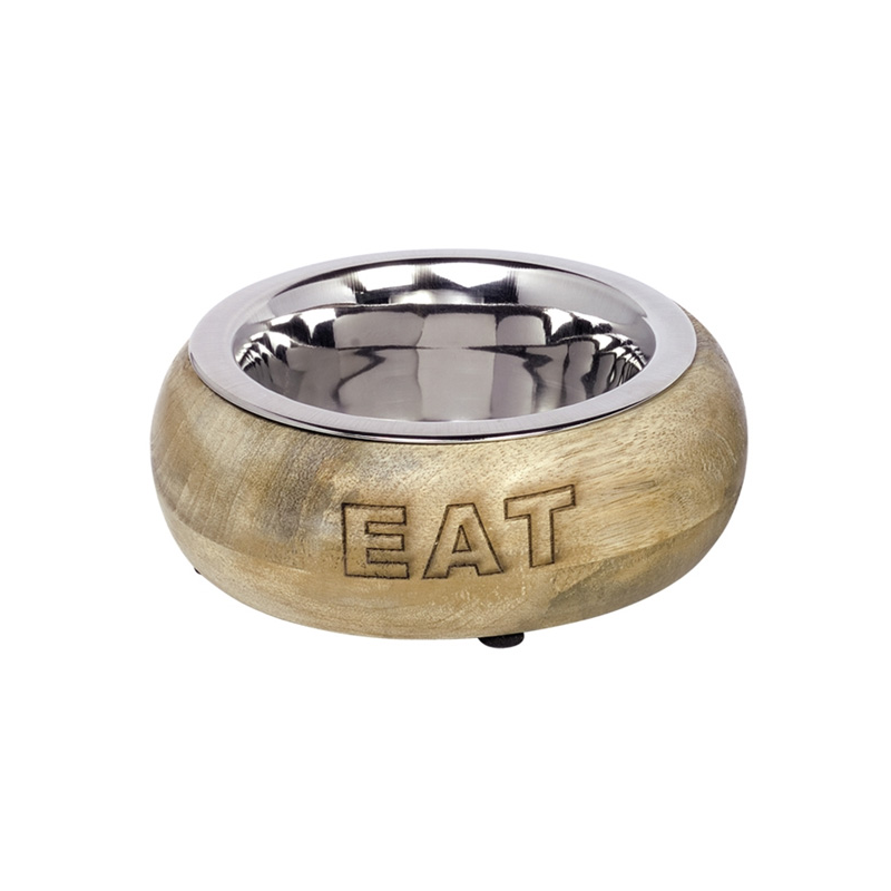 Nobby Eat nerūdijančio plieno dubenėlis mediniame laikiklyje augintiniams, 800 ml