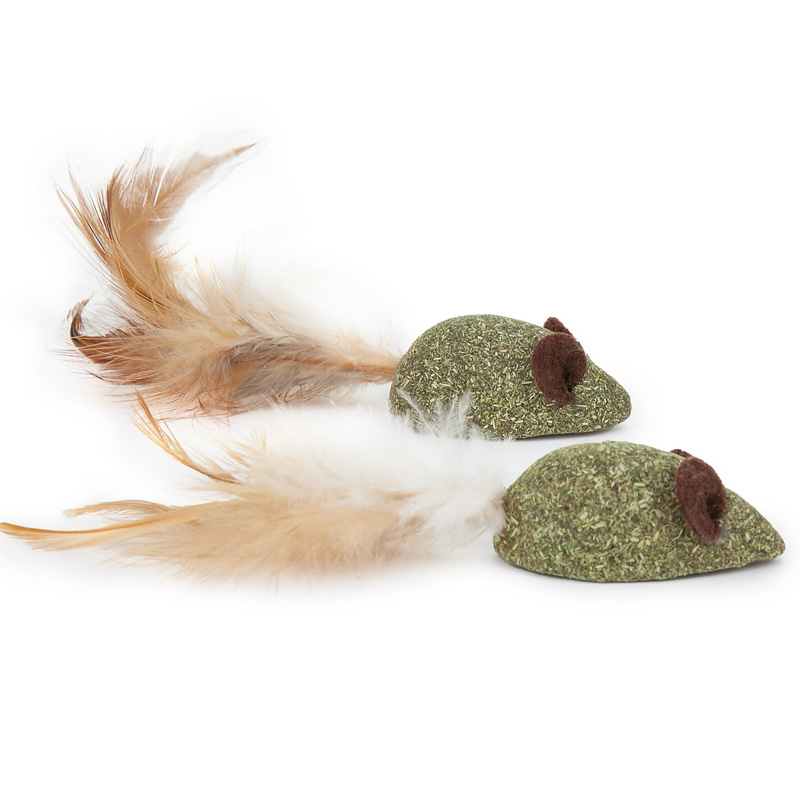 Happet katžolės pelės su plunksnomis katėms