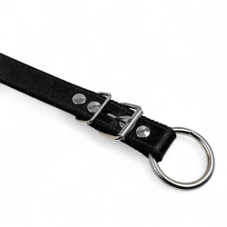 Fleksas juodas, odinis antkaklis su kaprono juosta šunims, 40 cm