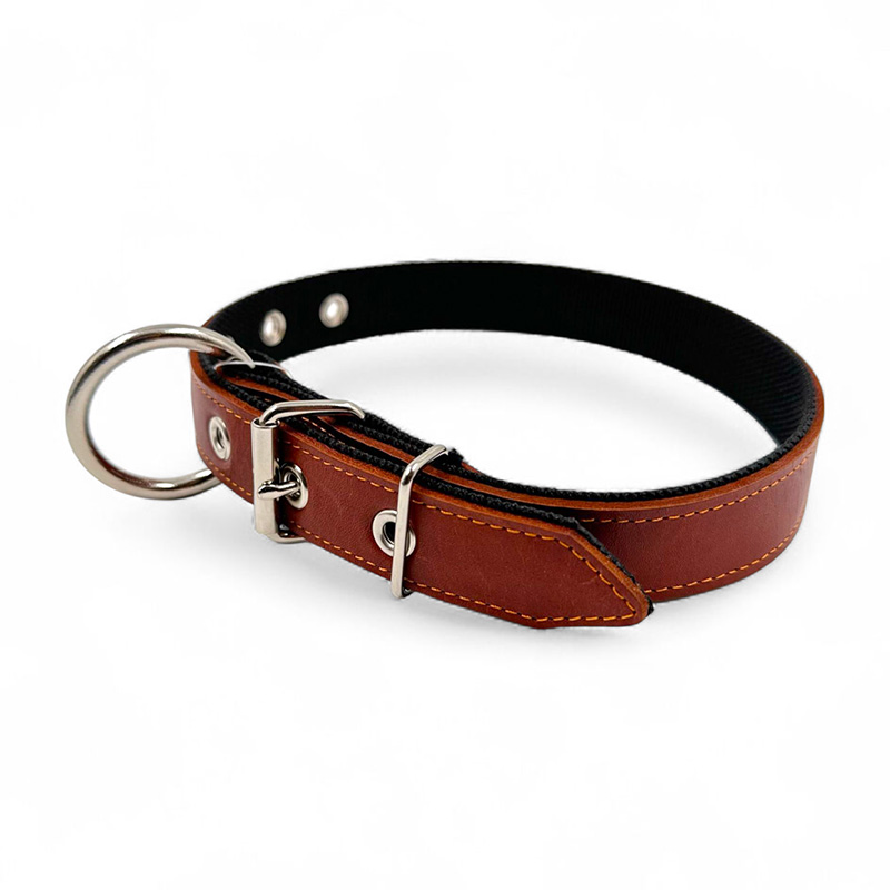 Fleksas rudas, odinis antkaklis su kaprono juosta šunims, 40 cm