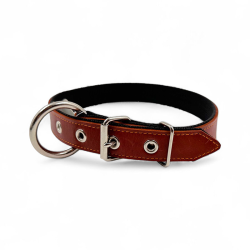 Fleksas rudas, odinis antkaklis su kaprono juosta šunims, 40 cm