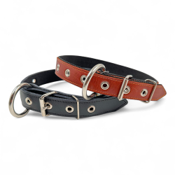 Fleksas rudas, odinis antkaklis su kaprono juosta šunims, 40 cm