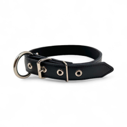 Fleksas juodas, odinis antkaklis su kaprono juosta šunims, 50 cm