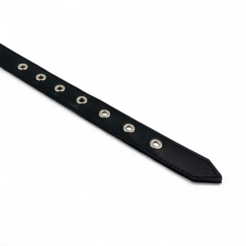 Fleksas juodas, odinis antkaklis su kaprono juosta šunims, 50 cm