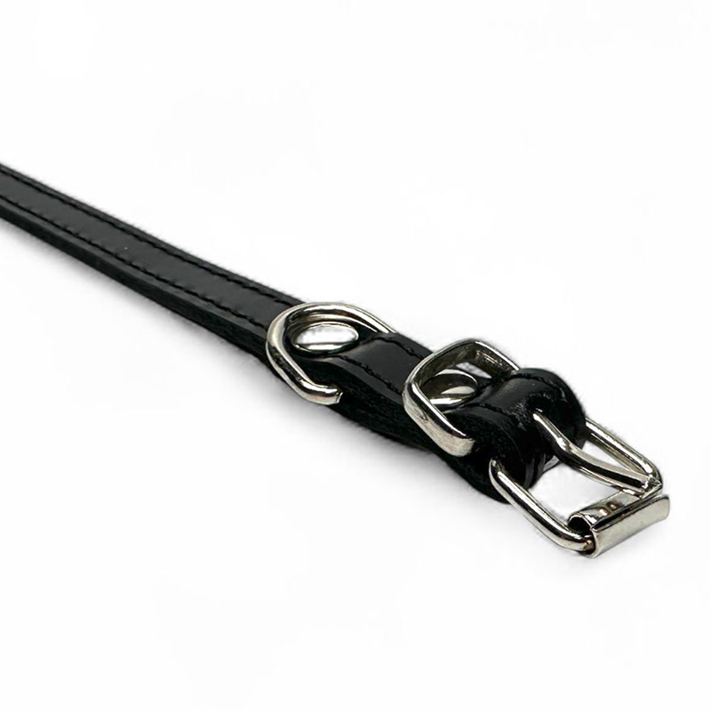 Fleksas juodas, odinis antkaklis mažų veislių šunims, 25 cm