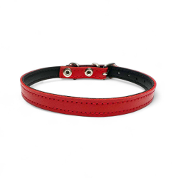 Fleksas raudonas, odinis antkaklis mažų veislių šunims, 25 cm