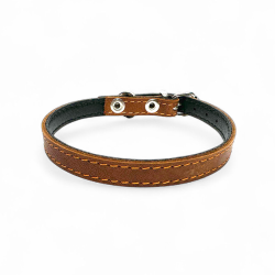 Fleksas rudas, odinis antkaklis mažų veislių šunims, 25 cm
