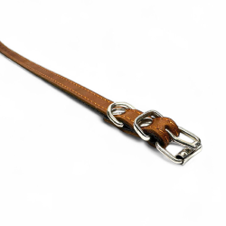 Fleksas rudas, odinis antkaklis mažų veislių šunims, 25 cm