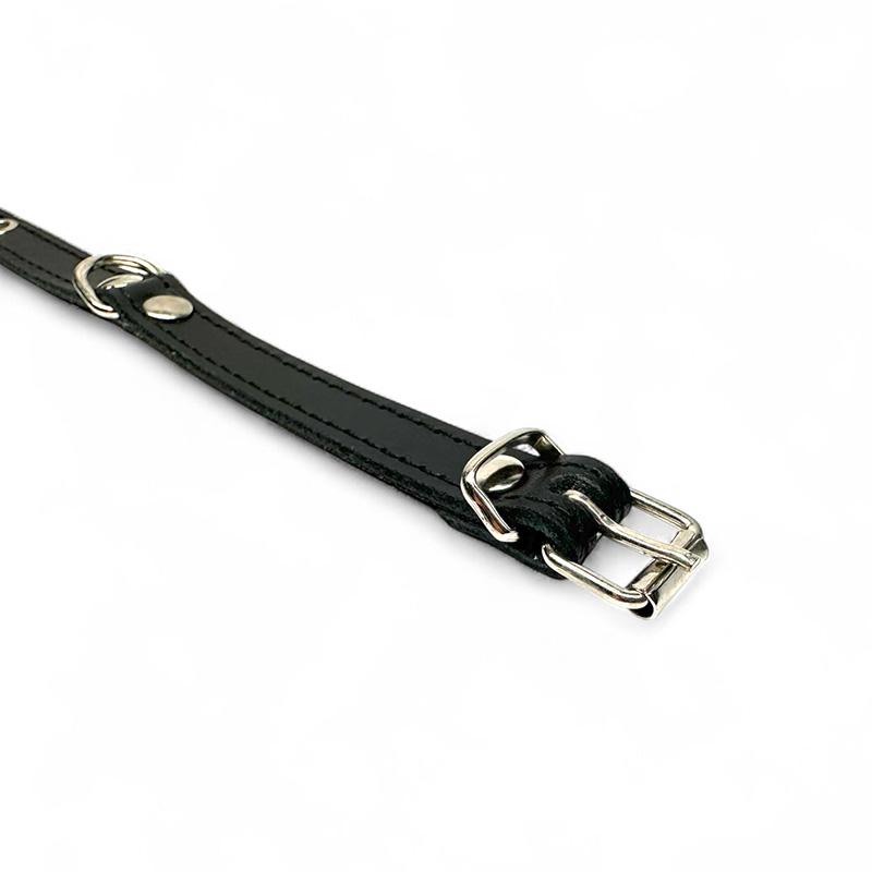 Fleksas juodas, odinis antkaklis su pusžiedžiu šunims, 34 cm