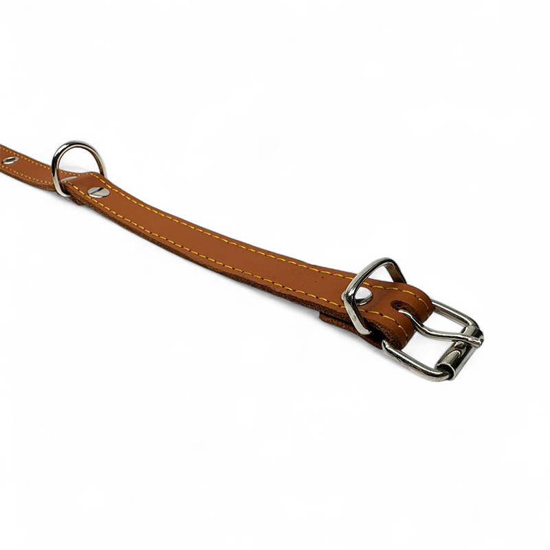 Fleksas rudas, odinis antkaklis su pusžiedžiu šunims, 34 cm