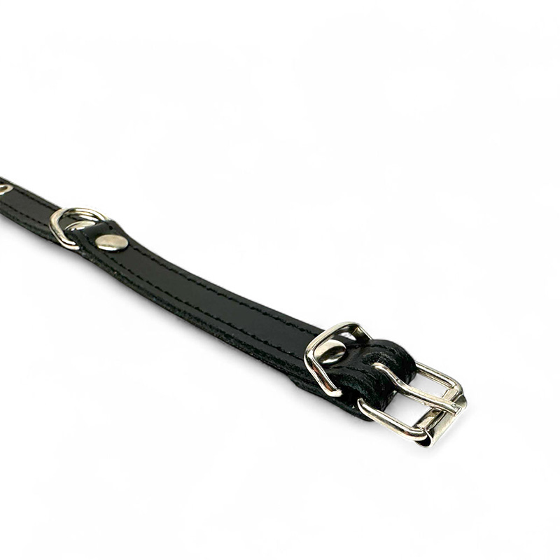 Fleksas juodas, odinis antkaklis su pusžiedžiu šunims, 40 cm