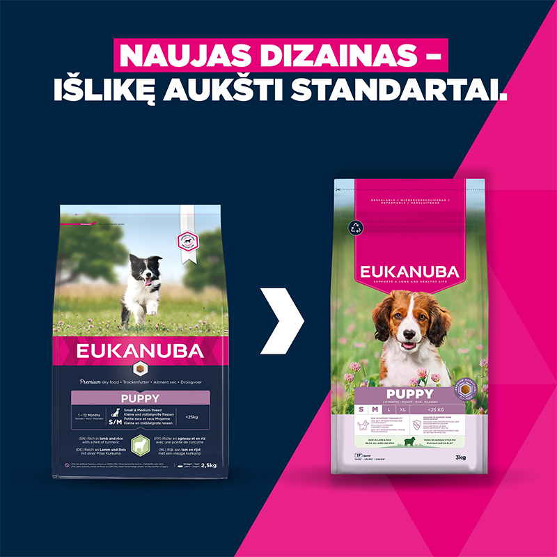 Eukanuba Life Care pašaras šuniukams su ėriena ir ryžiais, S/M, 3 kg