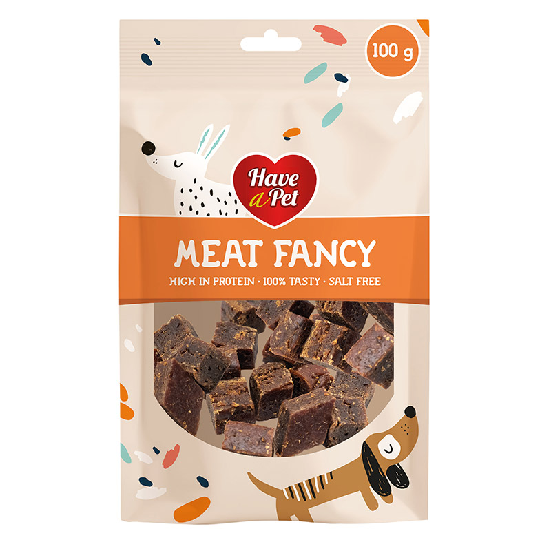 HAP Meat Fancy triušienos kubeliai skanėstai šunims, 100 g