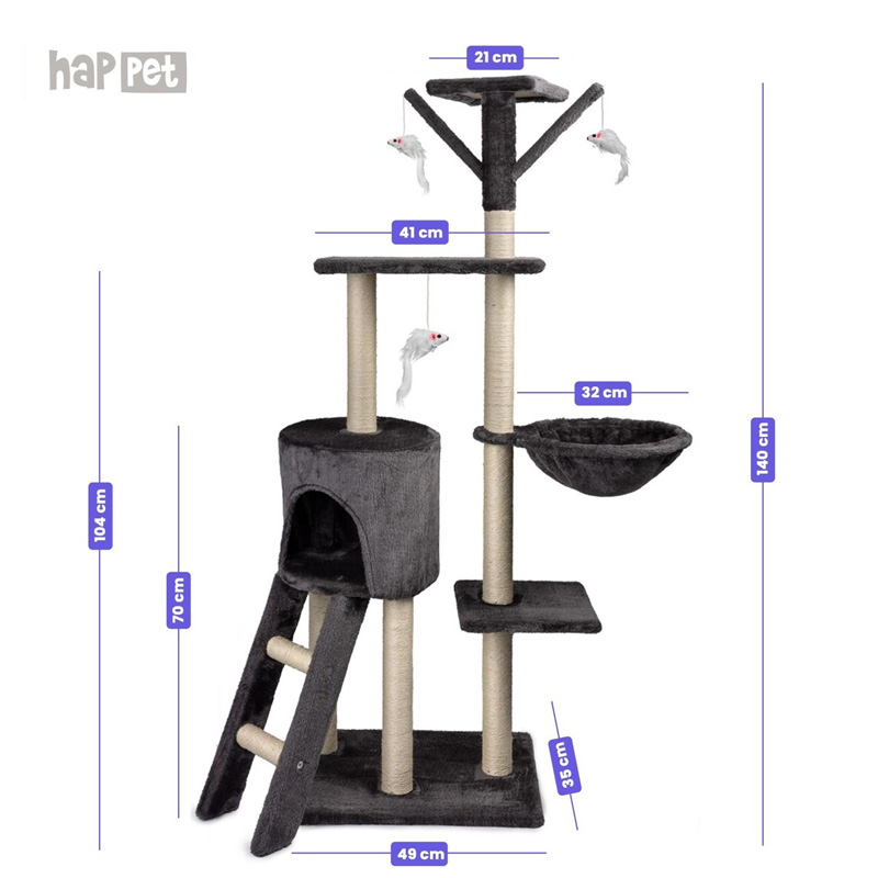 Happet tamsiai pilka draskyklė katėms, 49x35x140 m