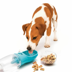 Happet kelioninė gertuvė šunims su skanėstų indeliu, 350 ml