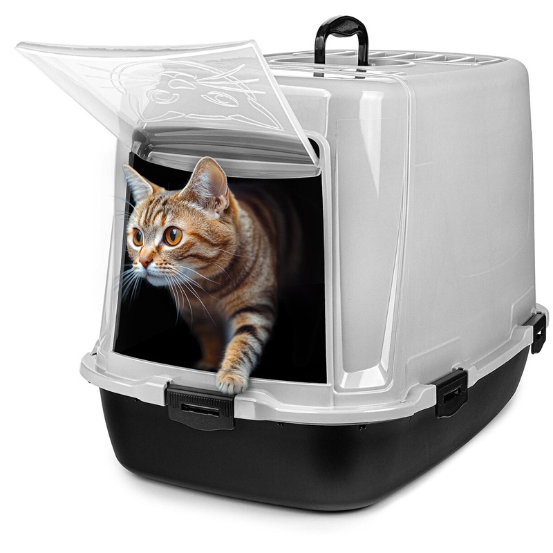 Happet pilkas, uždaras tualetas katėms, 60x55x42 cm