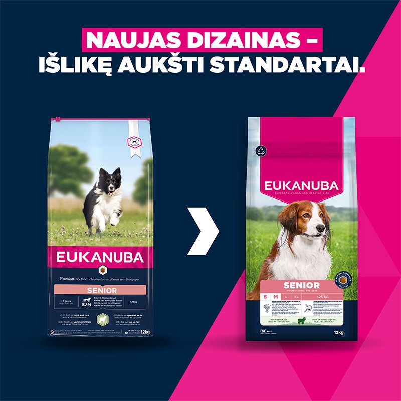 Eukanuba Life Care Senior S/M sausas pašaras senyviems šunims su ėriena ir ryžiais, 12 kg