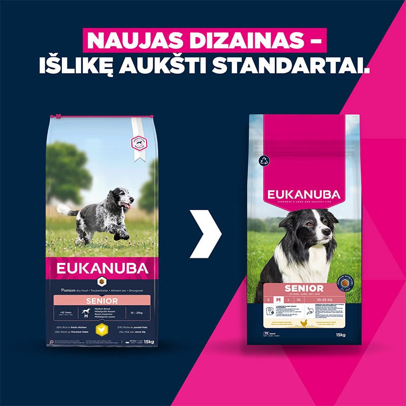 Eukanuba Life Care Senior M sausas pašaras senyviems šunims su vištiena, 15 kg