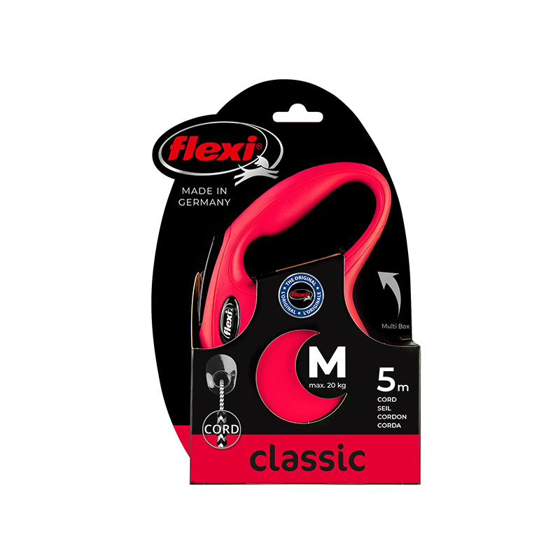 Flexi New Classic Cord raudonas virvinis pavadėlis šunims, M, 5 m