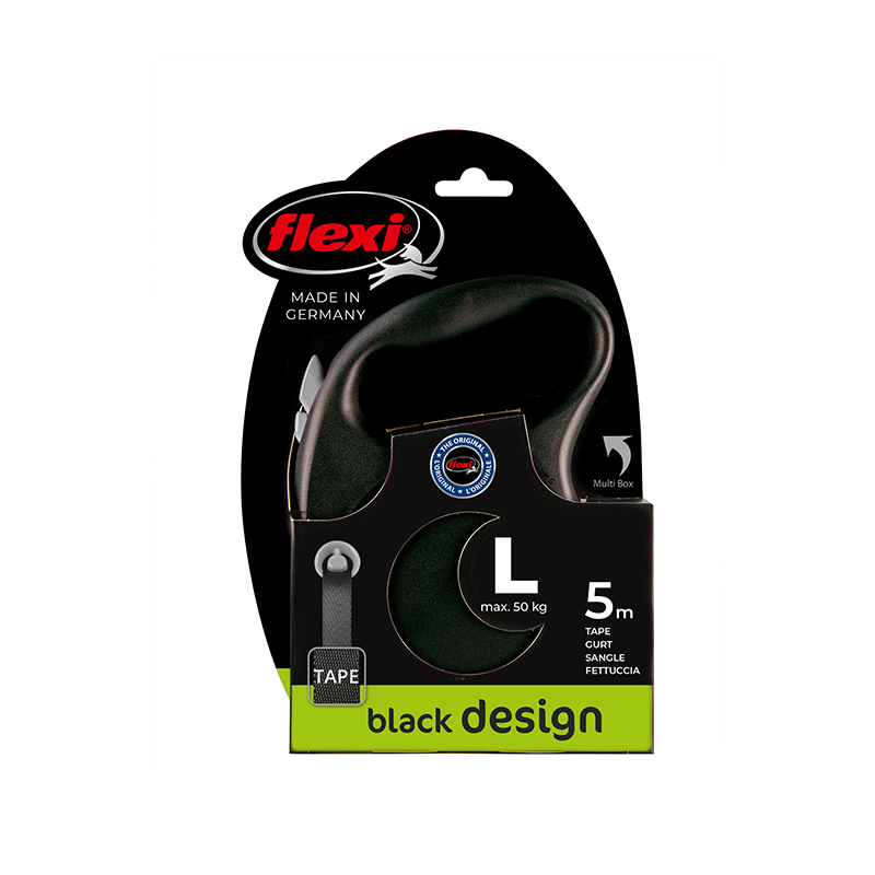 Flexi Black Design juostinis, juodas pavadėlis šunims, L, 5 m