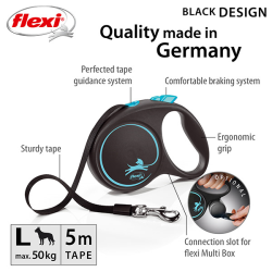 Flexi Black Design juostinis, mėlynas pavadėlis šunims, L, 5 m