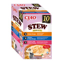 Ciao Stew troškinys su vištiena, tunu ir lašiša skanėstas katėms, 10x40 g