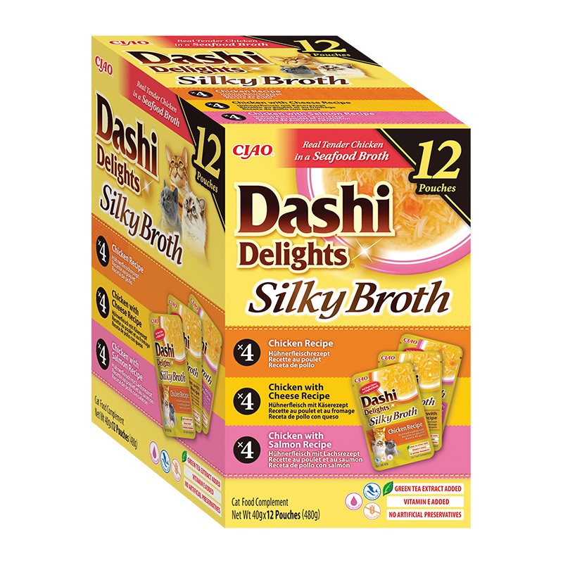 Ciao Dashi Delights šilkinis vištienos sultinys su sūriu ir lašiša, 12 vnt.