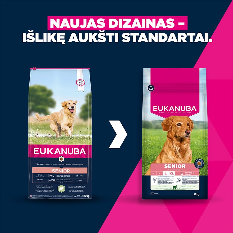 Eukanuba Life Care Senior L sausas pašaras senyviems šunims su ėriena ir ryžiais, 12 kg